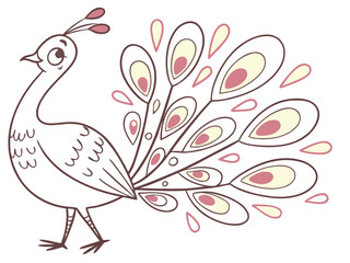 Cute cartoon-style peacock silhouette vector perfect for children?s books, educational posters, school projects, and playful merchandise design.eps