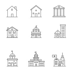 Fototapeta premium A black silhouette icon set of various houses and buildings for a city estate design