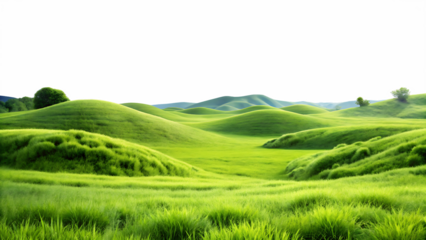 green grassland landscape isolated on white background PNG , AI GENERATED