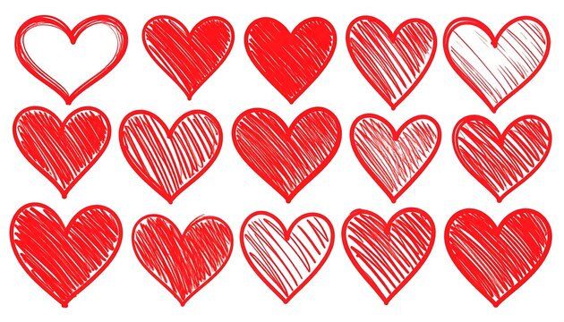 Red hearts with hand-drawn lines - Powered by Adobe