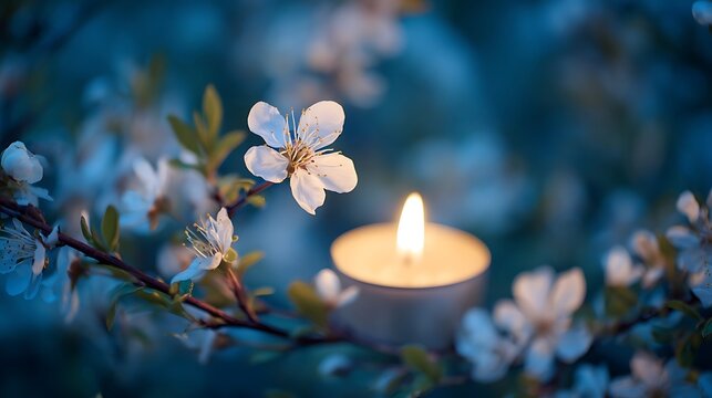 International Day of Peace for Cultural Unity: Multicultural Celebrations and Cross-Cultural Harmony Events featuring A single lit candle surrounded by fresh white flowers