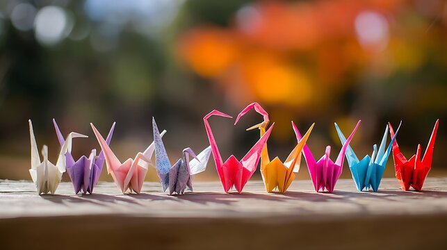 International Day of Peace for Diplomacy: International Relations and Multilateral Cooperation featuring Delicate origami cranes arranged in a heart shape on a wooden surface