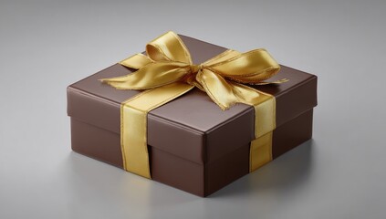 Obraz premium Dark brown gift box with gold ribbon (1)