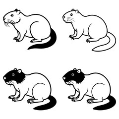 Four cartoon beavers in black and white with two having black heads and tails in a simple illustration