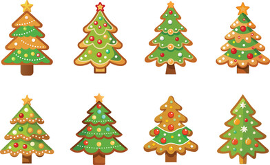 Collection of adorable Christmas gingerbread cookie trees in a festive holiday spirit