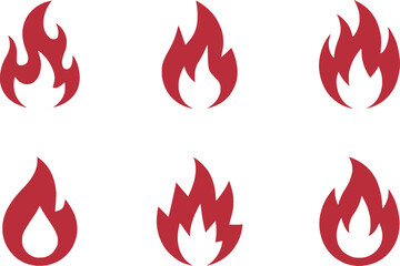 Fiery Iconography A Set of Red Flame Illustrations Depicting Heat Energy and Combustion Processes Symbolic Designs for Fire Related Concepts and Applications