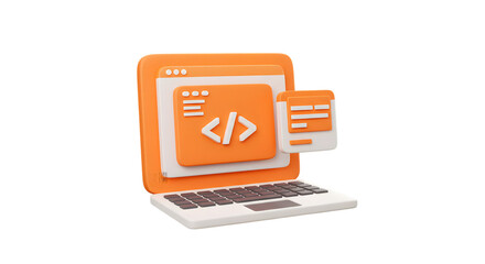 3d rendering of a laptop displaying code and a mobile screen isolated on transparent background