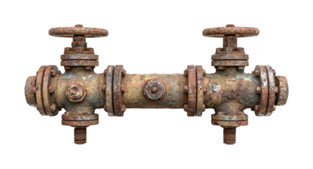 Rusty industrial water valve workshop equipment grunge viewpoint, isolated on transparent background, png