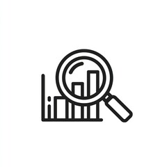 Analyzing data trends for business growth with a magnifying glass over a bar graph in a minimalistic