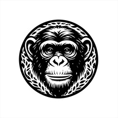 Obraz premium Chimpanzee Face Silhouette in Circular Design.