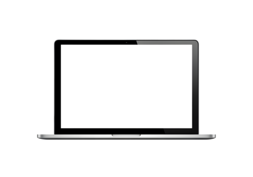 Modern Silver Laptop with Blank Screen PNG Cut Out.