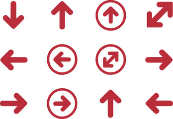 Assorted Collection of Cardinal Directional Arrows and Circular Arrow Illustrations Red Arrows Pointing Up Down Left and Right Representing Navigation and Movement