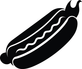 Black hot dog in a bun silhouette