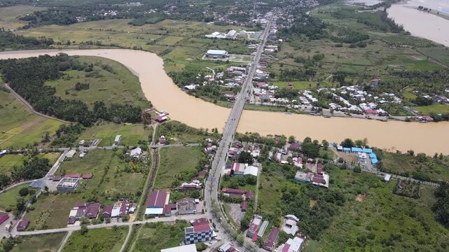 aerial view of west aceh river with bridge