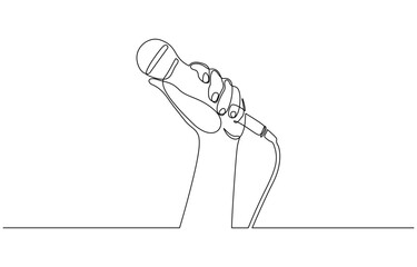 Continuous one line drawing of Hand holding microphone vector illustration. Editable outline
