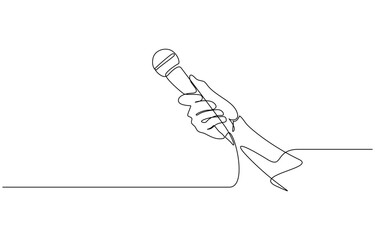Continuous one line drawing of Hand holding microphone vector illustration. Editable outline