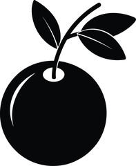 Black silhouette of a whole cranberry with stem