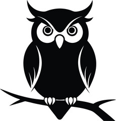 Fototapeta premium Wise owl perched on a branch silhouette