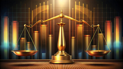 Golden Balance Scale With Fluctuating Graphs On Each Side