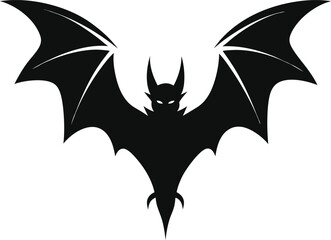 Silhouette of a bat in flight with wings stretched