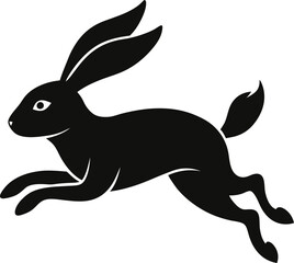Dynamic leaping rabbit silhouette with flowing ears