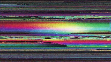 Distorted horizontal lines, vibrant color glitch