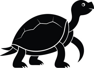 Silhouette of a turtle walking on a white background