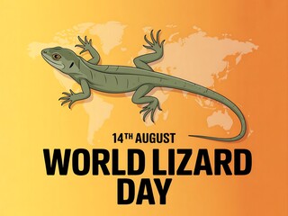 Obraz premium Celebrate world lizard day on august 14th with a detailed illustration of a lizard on a world map