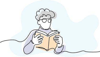 Back to school card. Education concept. Student boy reading book