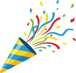 Colorful confetti exploding from a party popper cone