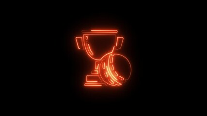 Animation of bright neon cricket cup and football world cup icon .Neon prize cup icon animation, neon reward cup, Award, sport trophy, winner, animation on black background