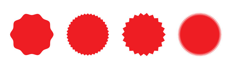 Red starburst sticker set. Special offer price tag. Price sticker, sale sticker, starburst, quality mark, retro silhouette. Sunburst retro sale badge, quality signs, sale icons. star blank label 
