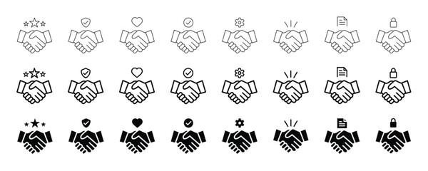 Various Design Handshake Icons Vector Illustration Set. Different Handshake Icons Vector.