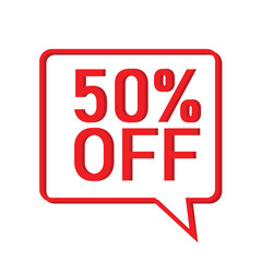 3D Red fifty percent off sign with vector 
