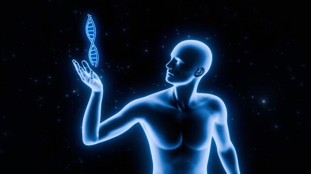 Man looking at DNA strand in his hand