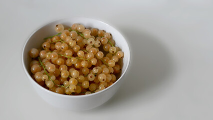 Fresh Yellow Currants in a White Bowl on White Background