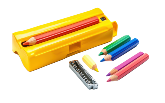 Set of colored pencils of differe on transparent background, png