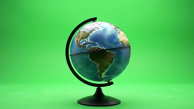 Seamless green screen footage of a rotating globe with detailed continents and oceans, ideal for educational, news, and travel video projects.
