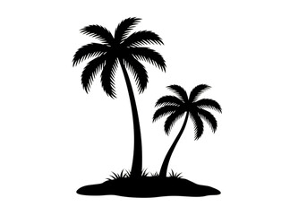 Two palm trees silhouette isolated on transparent background in vector format