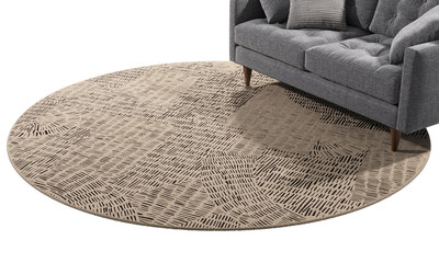 Modern brown round rug with long pile. 3d render