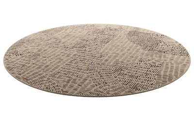 Modern brown round rug with long pile. 3d render