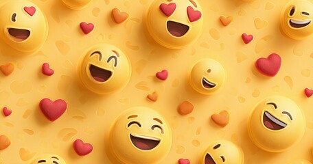 Emoji pattern with hearts, cheerful faces