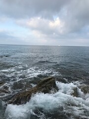 Rock formations along the Italian Mediterranean coast.
