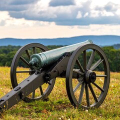 Antique cannon on grassy hill (1)