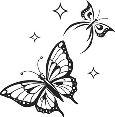Black and white butterfly vector illustration on white background with wings and nature design