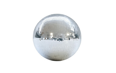 Silver disco mirror ball on transparent background, png