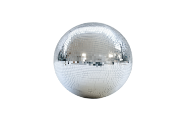 Silver disco mirror ball on transparent background, png