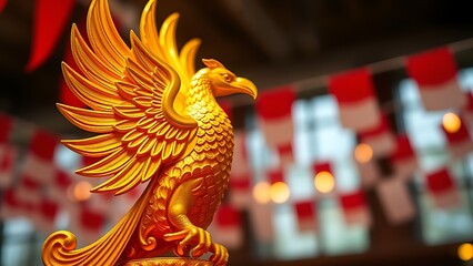 Polished red star badge on military uniform for PLA Day