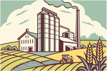 agricultural processing plant operating in decatur illinois with silos and smoke stacks under a partly cloudy sky