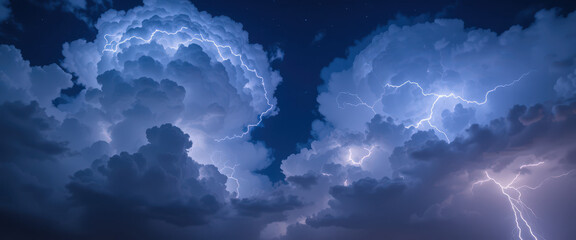 Naklejka premium Dramatic lightning storm night sky nature photography atmospheric conditions wide angle view energy and power